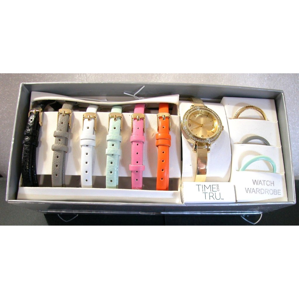 Time Tru Womens Gold-Tone Watch With Interchangeable Bands Bezels 35$